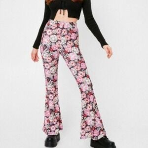 Floral Flare Mesh Pants Purple Pink Black Size 0